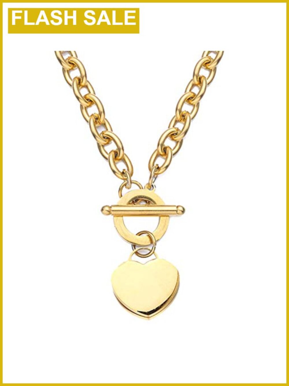 Gold Plated Heart Charm Link Chain Necklace Toggle Clasp